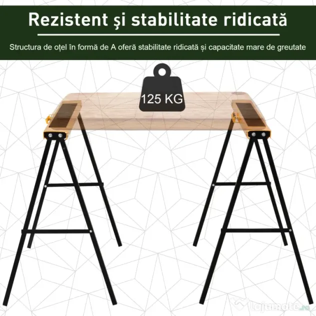 HOMCOM Set de 2 Capre Pliabile din Metal cu Suprafață Antiderapantă din EVA pentru Tăiere Lemn, Capacitate 125kg, Portocaliu și Negru | Aosom Romania