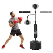 HOMCOM Sac de Box Reglabil 4 în 1 cu 2 Speedball-uri, Bară Rotativă și Sac de Box, Înălțime Reglabilă 160-230cm, Negru 