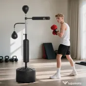 HOMCOM Sac de Box Reglabil 4 în 1 cu 2 Speedball-uri, Bară Rotativă și Sac de Box, Înălțime Reglabilă 160-230cm, Negru 