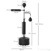 HOMCOM Sac de Box Reglabil 4 în 1 cu 2 Speedball-uri, Bară Rotativă și Sac de Box, Înălțime Reglabilă 160-230cm, Negru 