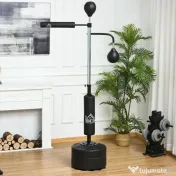 HOMCOM Sac de Box Reglabil 4 în 1 cu 2 Speedball-uri, Bară Rotativă și Sac de Box, Înălțime Reglabilă 160-230cm, Negru 