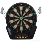 HOMCOM Țintă pentru Darts cu 6 Săgeți, Adaptor, 4 Afișaje LED și 27 de Jocuri, din ABS și PP, 44x51.5x3.2 cm, Negru