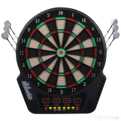 HOMCOM Țintă pentru Darts cu 6 Săgeți, Adaptor, 4 Afișaje LED și 27 de Jocuri, din ABS și PP, 44x51.5x3.2 cm, Negru 