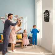 HOMCOM Țintă pentru Darts cu 6 Săgeți, Adaptor, 4 Afișaje LED și 27 de Jocuri, din ABS și PP, 44x51.5x3.2 cm, Negru 