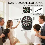 HOMCOM Țintă pentru Darts cu 6 Săgeți, Adaptor, 4 Afișaje LED și 27 de Jocuri, din ABS și PP, 44x51.5x3.2 cm, Negru 