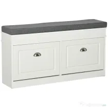 Homcom Bancheta Pantofar Lemn – Cu Sertare, Perna & Raft 8 Perechi