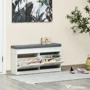 Homcom Bancheta Pantofar Lemn – Cu Sertare, Perna & Raft 8 Perechi 