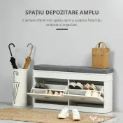 Homcom Bancheta Pantofar Lemn – Cu Sertare, Perna & Raft 8 Perechi 