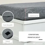Homcom Bancheta Pantofar Lemn – Cu Sertare, Perna & Raft 8 Perechi 