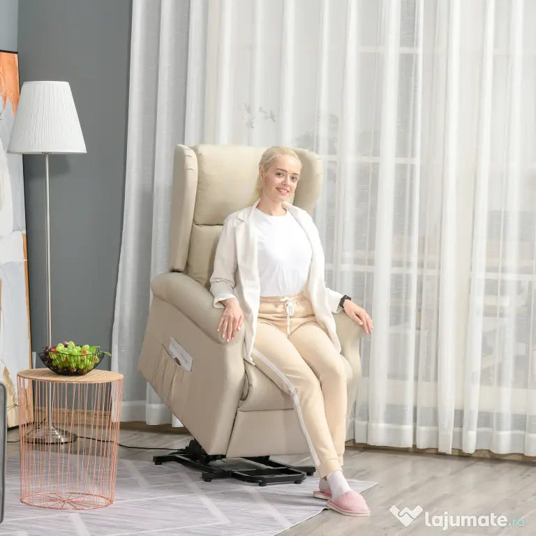 HOMCOM Fotoliu Rabatabil Masaj si Mecanism de Ridicare Telecomanda Alb Crem | Aosom Romania