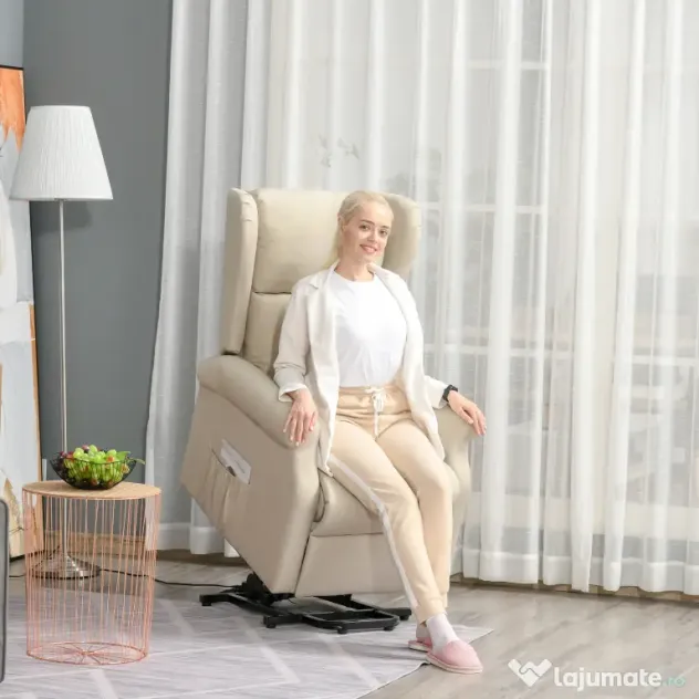 HOMCOM Fotoliu Rabatabil Masaj si Mecanism de Ridicare Telecomanda Alb Crem | Aosom Romania