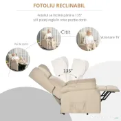 HOMCOM Fotoliu Rabatabil Masaj si Mecanism de Ridicare Telecomanda Alb Crem | Aosom Romania