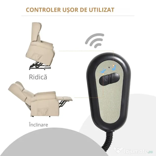 HOMCOM Fotoliu Rabatabil Masaj si Mecanism de Ridicare Telecomanda Alb Crem | Aosom Romania