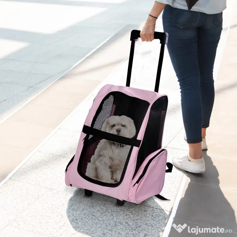 PawHut Troller pentru Transportul Animalelor de Companie, cu Inserție de Plasă pentru Ventilație, 36x30x49 cm | Aosom Romania
