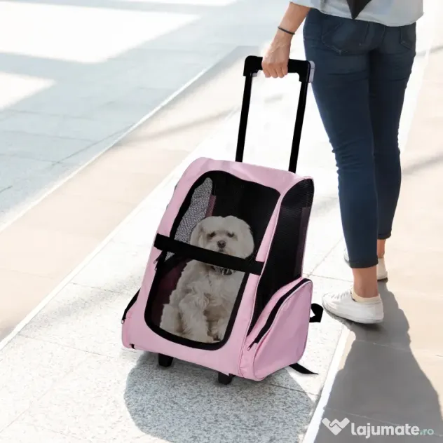 PawHut Troller pentru Transportul Animalelor de Companie, cu Inserție de Plasă pentru Ventilație, 36x30x49 cm | Aosom Romania