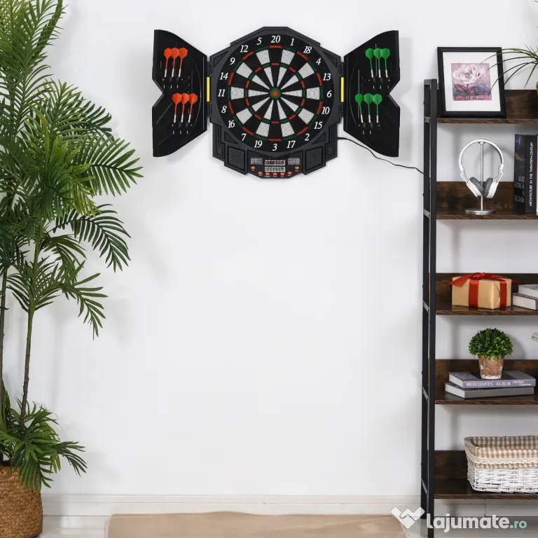 Dartboard Electronic Interactiv + 12 Săgeți, pentru 8 Jucători, Ideal pentru Petreceri și Seri de Joc | Aosom Romania