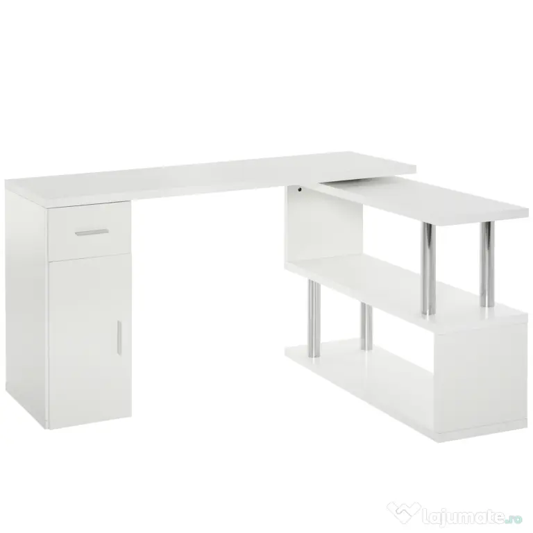 HOMCOM Birou Unghiular Modern din Lemn Spațiu de Lucru Generos 140x107x74.6 cm Design Contemporan pentru Birou | Aosom Romania