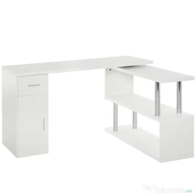 HOMCOM Birou Unghiular Modern din Lemn Spațiu de Lucru Generos 140x107x74.6 cm Design Contemporan pentru Birou | Aosom Romania
