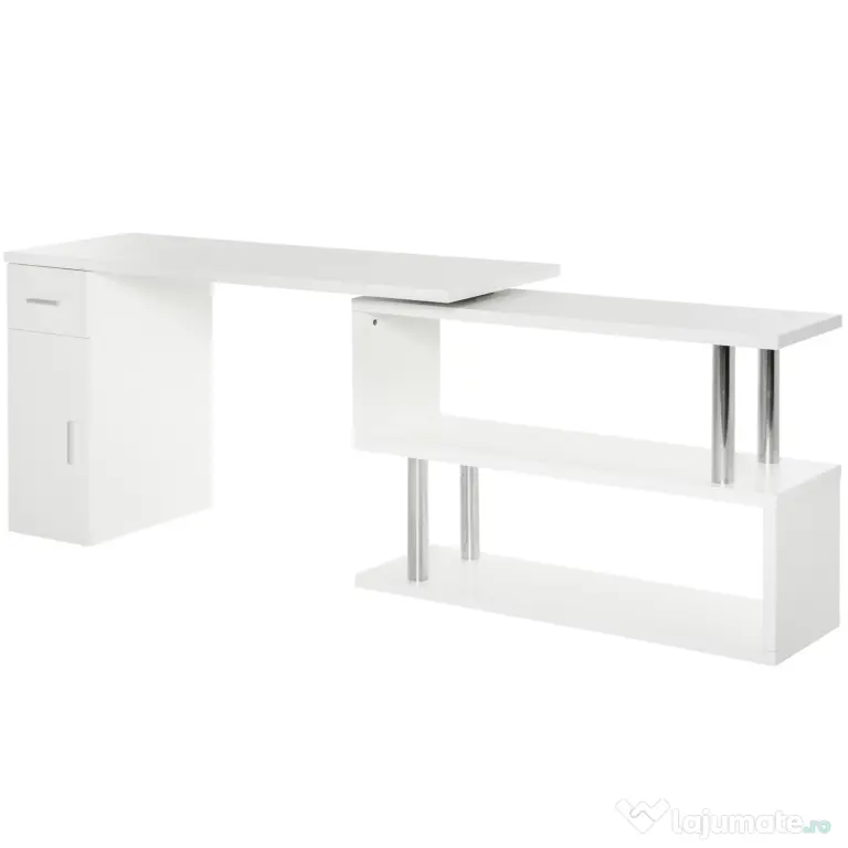 HOMCOM Birou Unghiular Modern din Lemn Spațiu de Lucru Generos 140x107x74.6 cm Design Contemporan pentru Birou | Aosom Romania
