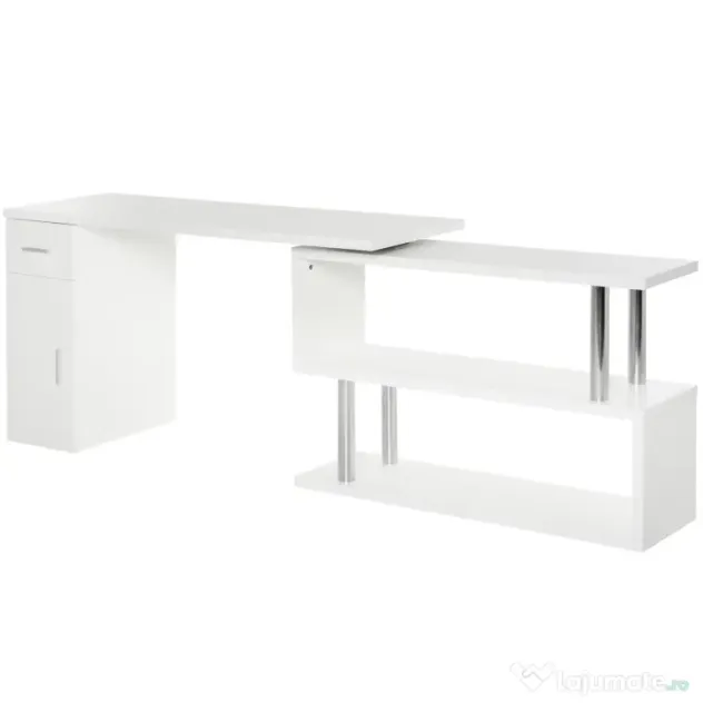 HOMCOM Birou Unghiular Modern din Lemn Spațiu de Lucru Generos 140x107x74.6 cm Design Contemporan pentru Birou | Aosom Romania