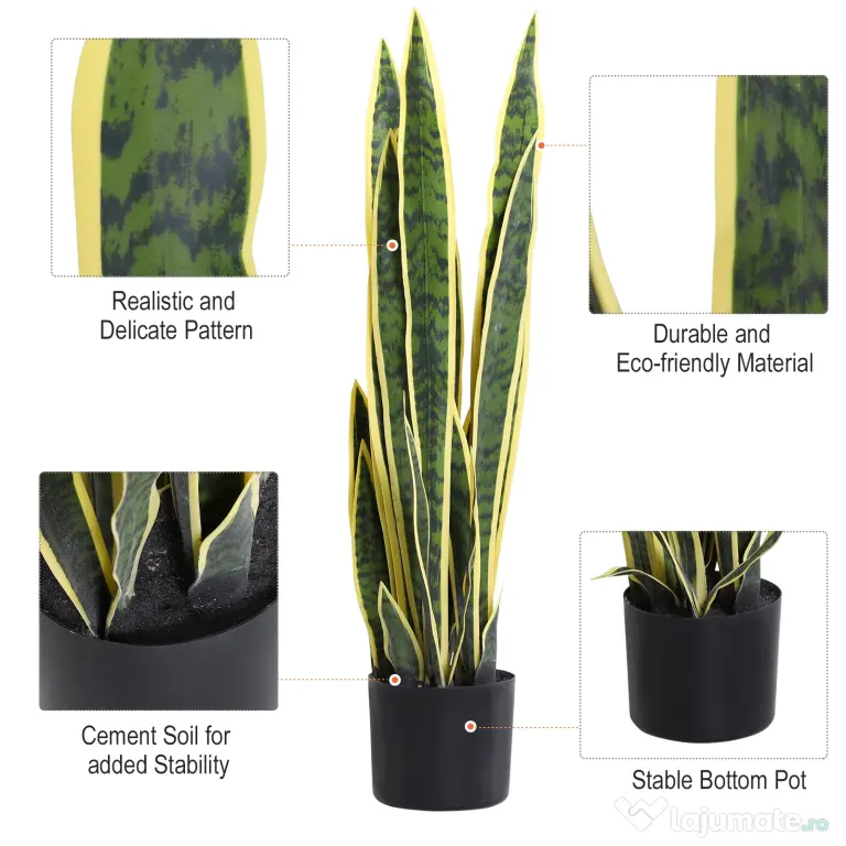Outsunny Plantă Artificială Limba Soacrei în Ghiveci pentru Decor Interior și Exterior 15x80cm | Aosom Romania