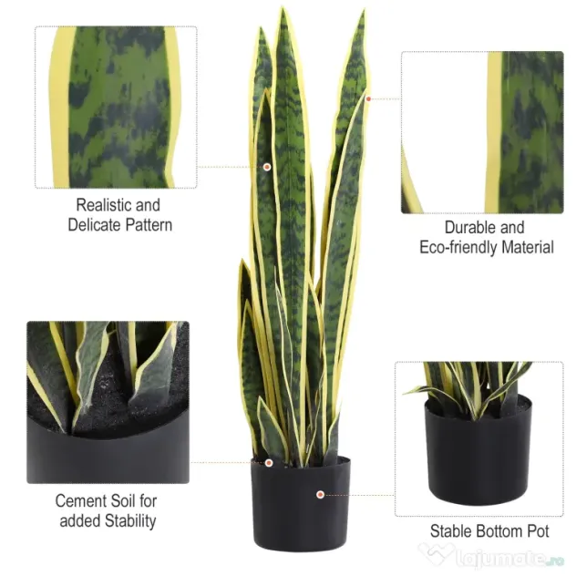 Outsunny Plantă Artificială Limba Soacrei în Ghiveci pentru Decor Interior și Exterior 15x80cm | Aosom Romania