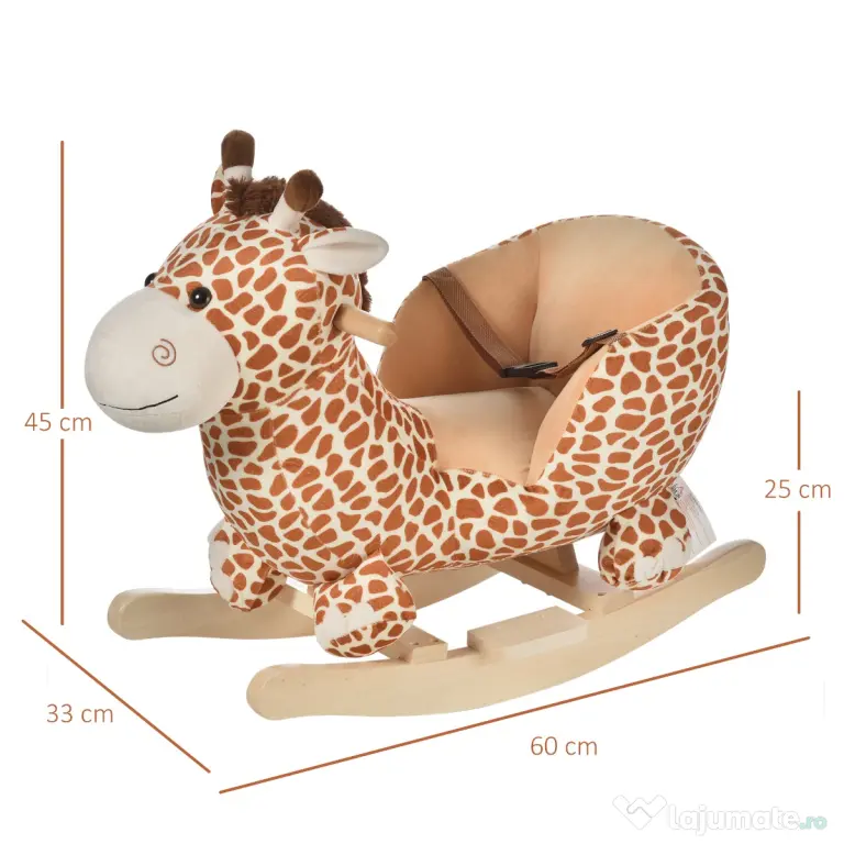 HOMCOM Balansoar din Lemn pentru Copii, Formă de Girafă, Jucărie Educativă, 60x33x45 cm | Aosom Romania