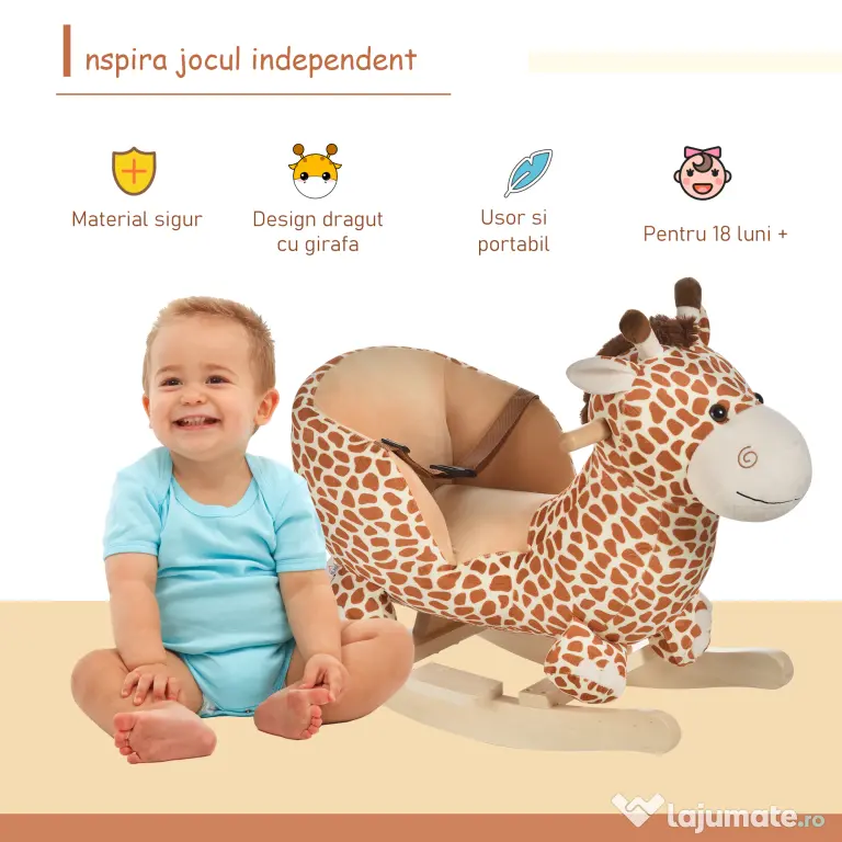 HOMCOM Balansoar din Lemn pentru Copii, Formă de Girafă, Jucărie Educativă, 60x33x45 cm | Aosom Romania