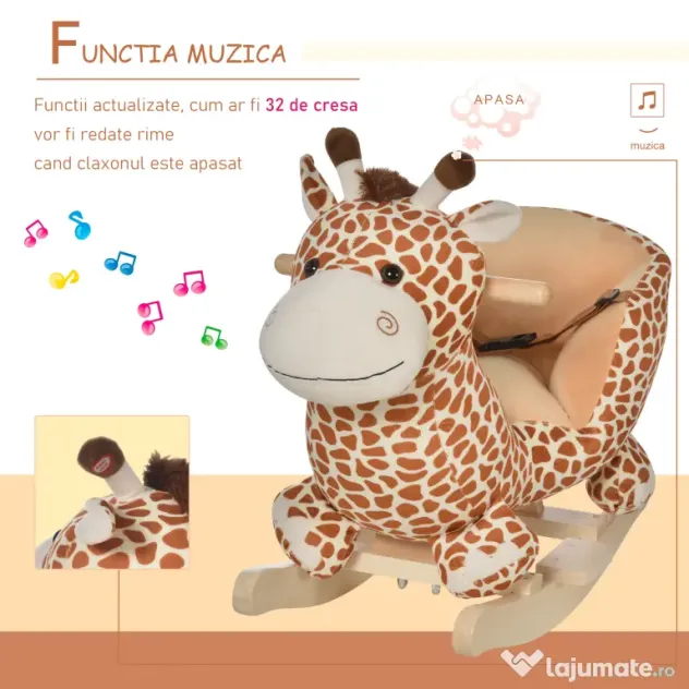 HOMCOM Balansoar din Lemn pentru Copii, Formă de Girafă, Jucărie Educativă, 60x33x45 cm | Aosom Romania