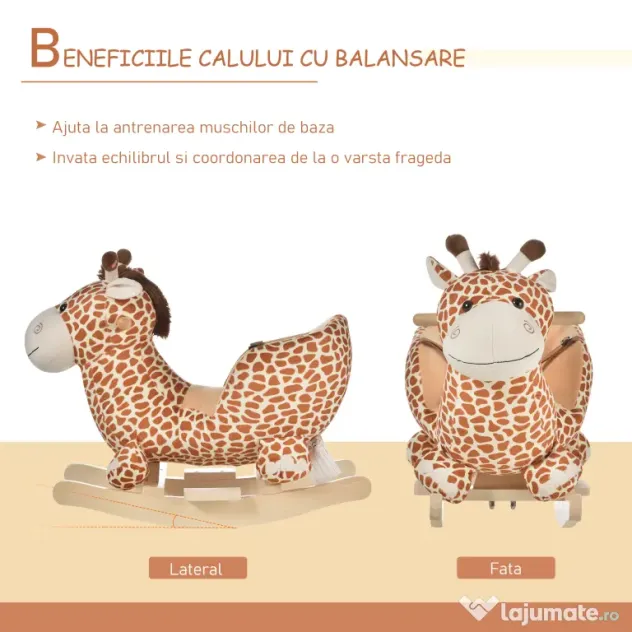 HOMCOM Balansoar din Lemn pentru Copii, Formă de Girafă, Jucărie Educativă, 60x33x45 cm | Aosom Romania