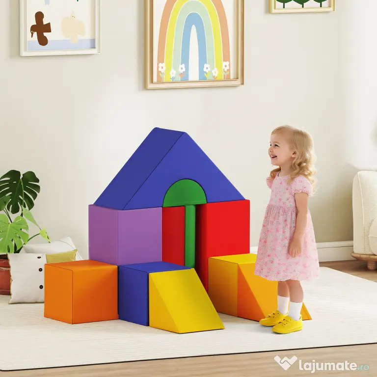 HOMCOM Set de Construcții Moi pentru Copii de 1-3 Ani cu 11 Forme, în PU și EPE, Culori Variate | Aosom Romania