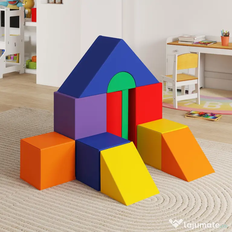 HOMCOM Set de Construcții Moi pentru Copii de 1-3 Ani cu 11 Forme, în PU și EPE, Culori Variate | Aosom Romania