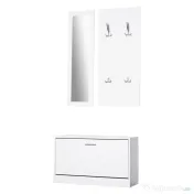 HOMCOM Set 3 Piese Suport pantofi Suport haine Oglinda pentru Hol sau Dormitor, din Lemn, 80x27x46,5cm, Alb | Aosom Romania 