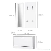 HOMCOM Set 3 Piese Suport pantofi Suport haine Oglinda pentru Hol sau Dormitor, din Lemn, 80x27x46,5cm, Alb | Aosom Romania 