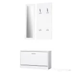 Homcom Set Hol 3‑in‑1 – Cuier, Oglinda si Scarpiera Alba Compacta