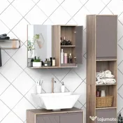 HOMCOM Dulapior Suspendat Baie cu Oglindă Raft Reglabil Design Modern Gri și Stejar | Aosom Romania 