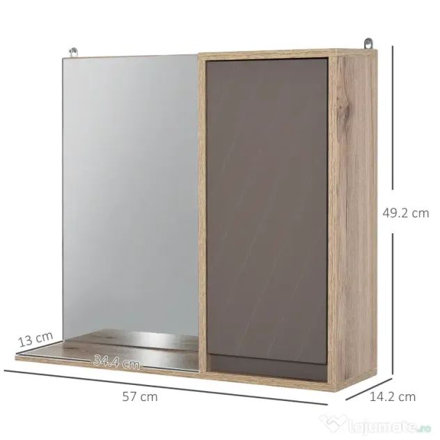 HOMCOM Dulapior Suspendat Baie cu Oglindă Raft Reglabil Design Modern Gri și Stejar | Aosom Romania