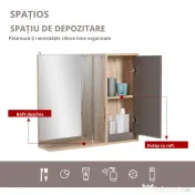 HOMCOM Dulapior Suspendat Baie cu Oglindă Raft Reglabil Design Modern Gri și Stejar | Aosom Romania 
