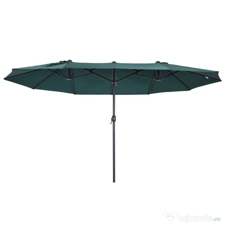 Outsunny Umbrelă Dublă de Grădină, Protecție UV, Manivelă pentru Deschidere, 460x270x240 cm, Verde | Aosom Romania