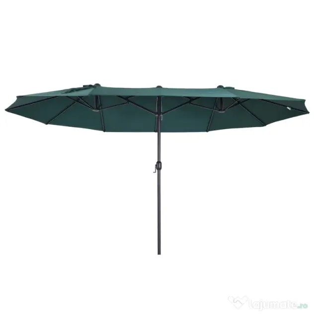 Outsunny Umbrelă Dublă de Grădină, Protecție UV, Manivelă pentru Deschidere, 460x270x240 cm, Verde | Aosom Romania