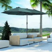 Outsunny Umbrelă Dublă de Grădină, Protecție UV, Manivelă pentru Deschidere, 460x270x240 cm, Verde | Aosom Romania