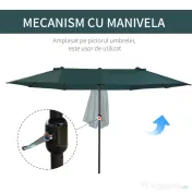 Outsunny Umbrelă Dublă de Grădină, Protecție UV, Manivelă pentru Deschidere, 460x270x240 cm, Verde | Aosom Romania