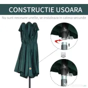 Outsunny Umbrelă Dublă de Grădină, Protecție UV, Manivelă pentru Deschidere, 460x270x240 cm, Verde | Aosom Romania