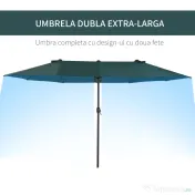 Outsunny Umbrelă Dublă de Grădină, Protecție UV, Manivelă pentru Deschidere, 460x270x240 cm, Verde | Aosom Romania