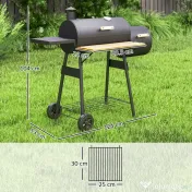 Outsunny Gratar de gradina cu capac si afumator, gratar pe carbune cu rafturi si roti 124x53x104cm, negru | AOSOM RO