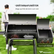 Outsunny Gratar de gradina cu capac si afumator, gratar pe carbune cu rafturi si roti 124x53x104cm, negru | AOSOM RO