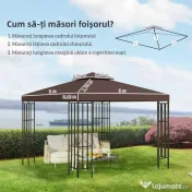 Outsunny Acoperis de Schimb pentru Foisor 3x3m, Prelata pentru Foisor cu 2 Niveluri Rezistent la Razele UV, Cafeniu (NUMAI PRELATA)
