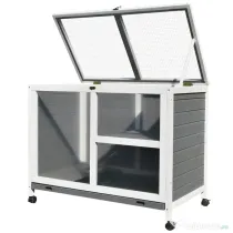 PawHut Cusca Iepuri Lemn 2 Niveluri Spațiu Confortabil 91.5x53.3x73cm Gri | Aosom Romania