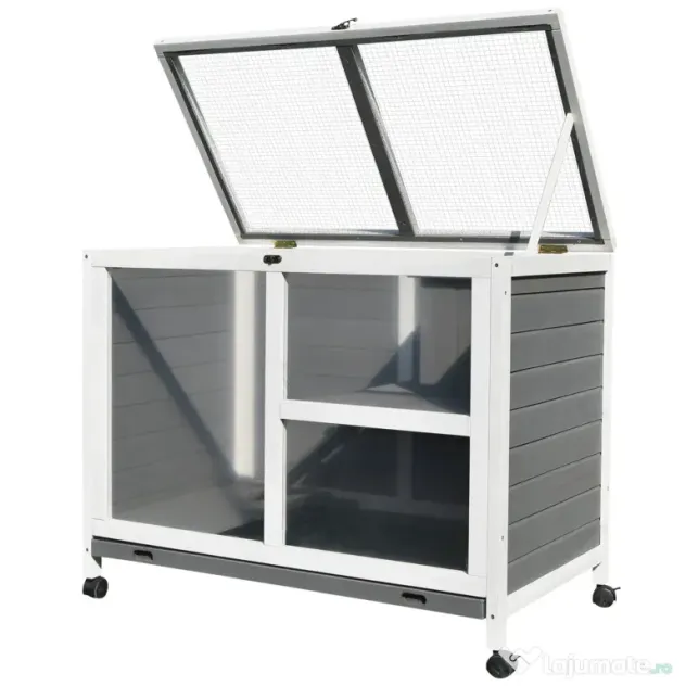 PawHut Cusca Iepuri Lemn 2 Niveluri Spațiu Confortabil 91.5x53.3x73cm Gri | Aosom Romania