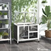 PawHut Cusca Iepuri Lemn 2 Niveluri Spațiu Confortabil 91.5x53.3x73cm Gri | Aosom Romania 
